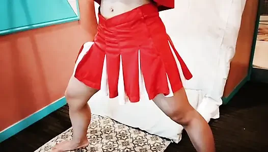A cute, busty married woman does exercise 1 in an erotic cheerleader costume. Home made amateur Private Shoot