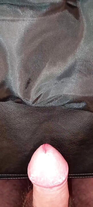 Ejaculating on the lining of her black leather coat