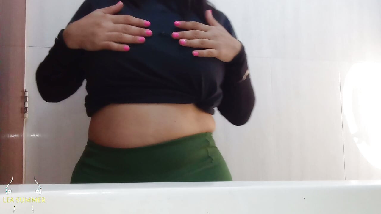 College girl goes into the gym bathroom, plays with her huge tits, and masturbates her fat, juicy pussy