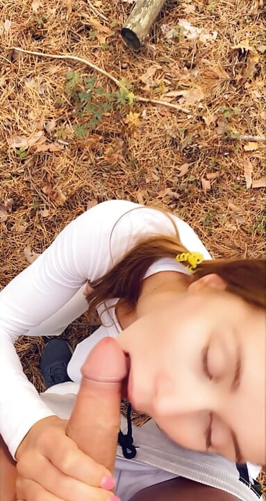 Sloppy blowjob in the park. She mouth is made for cock