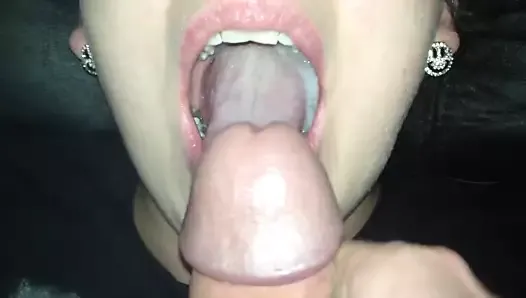 Sexy girl opens wide and takes a mouthful of spunk