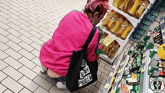 Crazy Rebeca Addams in Jeans Buttcrack at the Supermarket