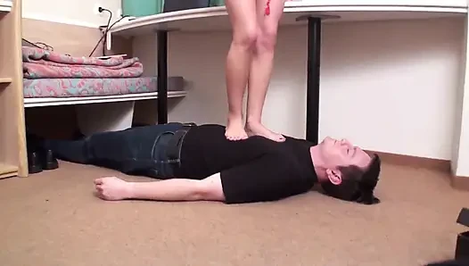 Young sexy feet keep pressing his body