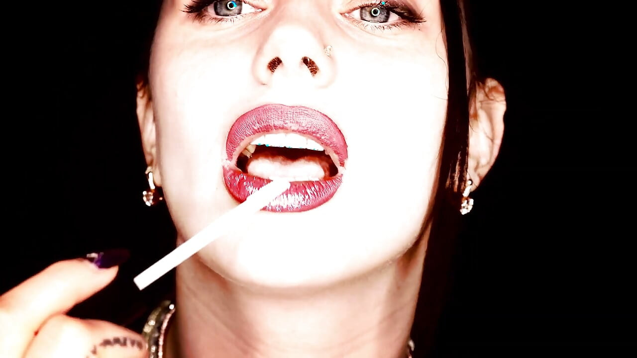 Hookah smoking  & glossy lipstick fetish & smelling & teasing & kissing
