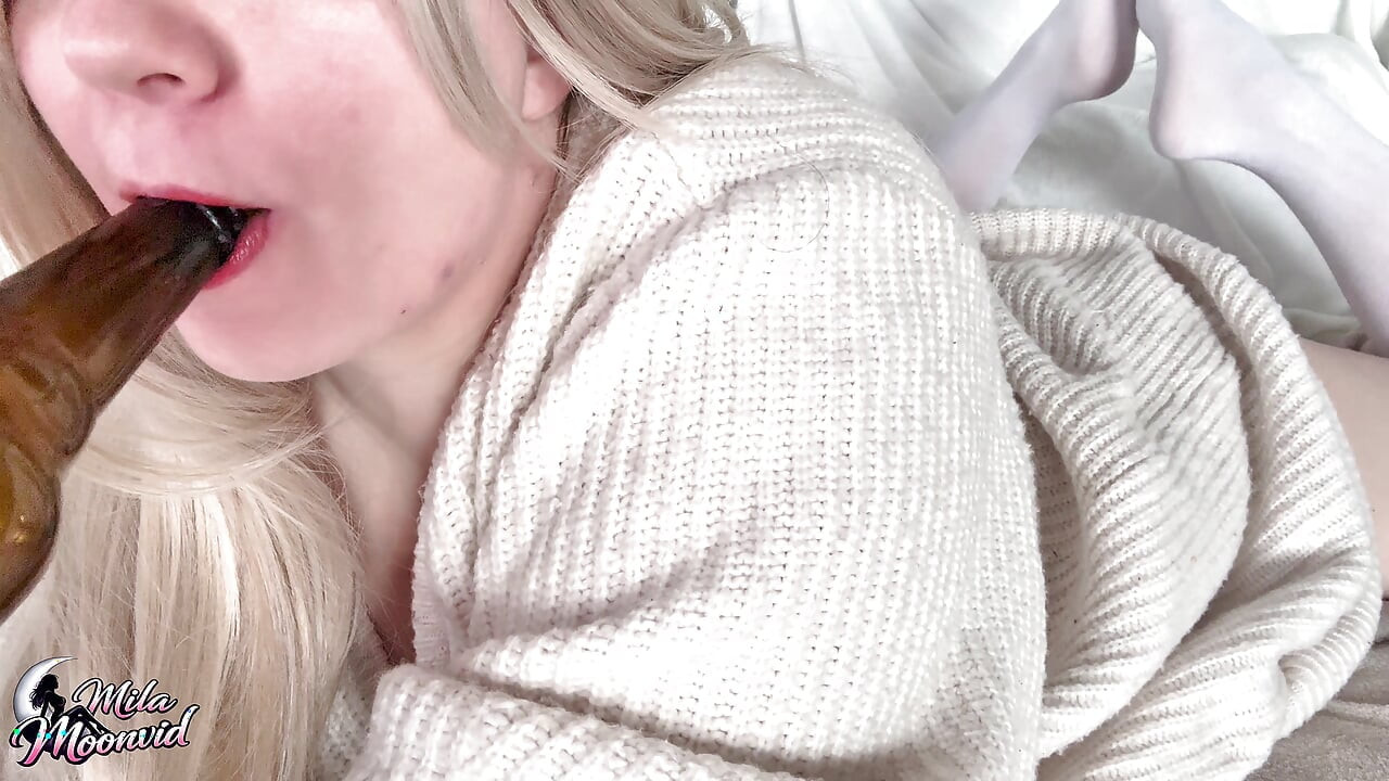 Fucking myself with bottle, both pussy and asshole