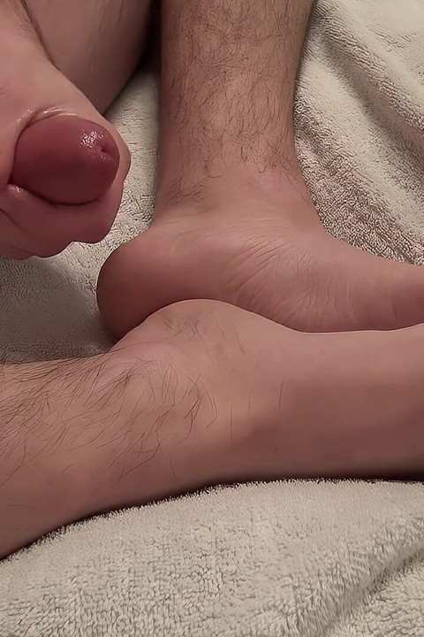Straight Guy Blasts Thick Ropes of Cum All Over His Smooth Feet Close-up