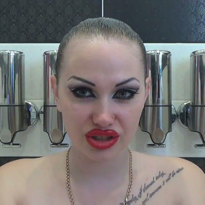 Lip smelling, kissing, duck face with huge red lips