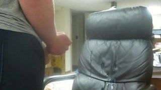 Huge cumshot on leather chair 3