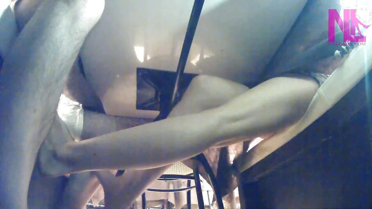 Sensual Barefoot Footsie in Restaurant