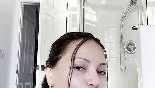 Thick Latina Fucks Wet Pussy on Bathroom Floor