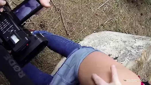Stretching her asshole in the park always feels good as the