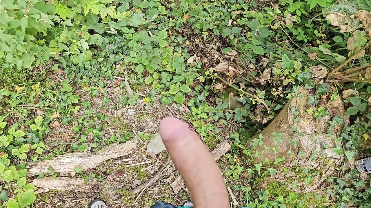 Risky Outdoor Jerk off - Almost Caught & Huge Cumshot in the Woods