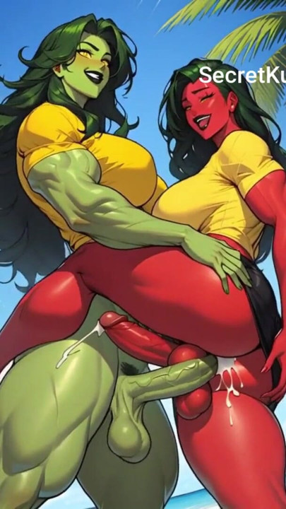She Hulk and Ultra futanari Hulk summer Vacation public beach sex AI Generated | Clip 1