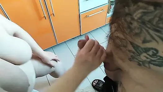 Milf BBW sucks my cock and gets a mouthful of cum 4