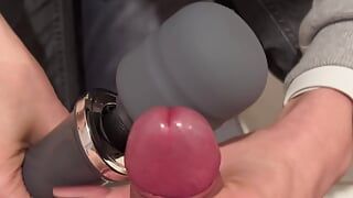 cumshot from vibrator on hands