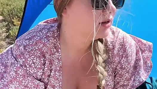 Flashing Pussy Outdoors in a Wrap Dress No Panties