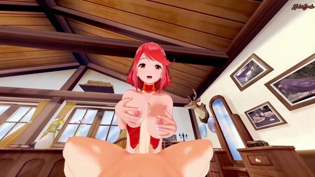 Pyra titty fucks you and sucks your dick from your POV.