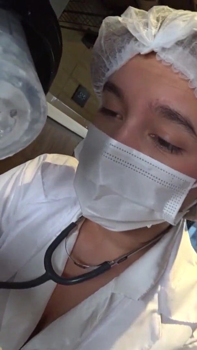 LATINA NURSE milks my CUM sample with Machine and his deepthroat | Clip 2