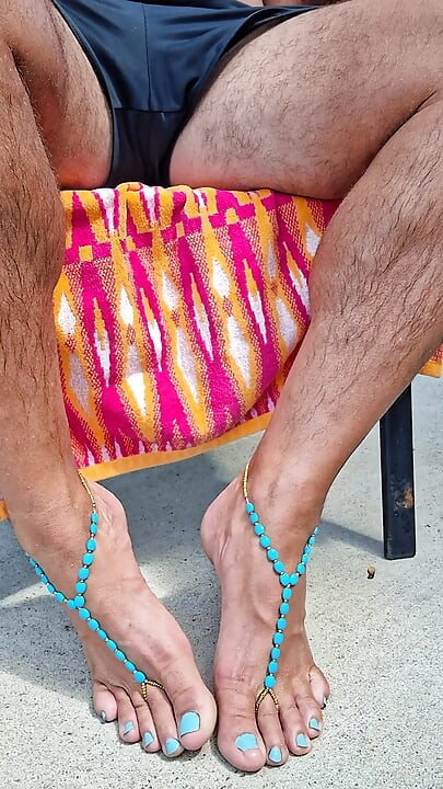 Sitting outside in the sun showing off my barefoot sandals and toes