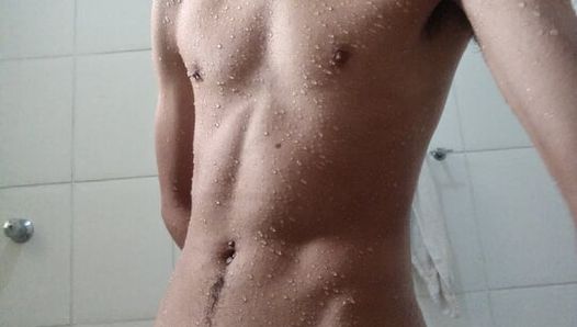 Dirty boy taking a shower showing his cock
