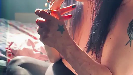 Tits Out & Smoking In Sunlight With The Luscious Pantyhose Wearing Tina Snua - Cone Exhales Nose Exhales OMI OME Drifting