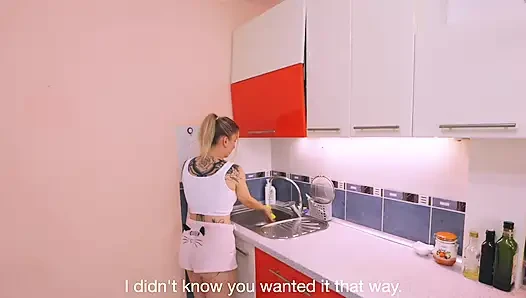 The Unfaithful Wife Calls Her Friend to Go to Her Lovers and Her Husband Hears Everything Squirt Cum Hard Fuck in Kitchen