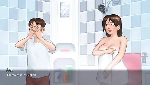 Stepson shower with MILF Stepmom Debbie and had kinky session (Summertime Saga)