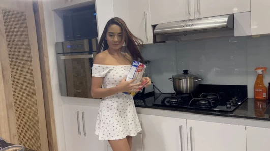 Cute Latina Girl Next Door Gets Creampied Passionately by Big White Cock
