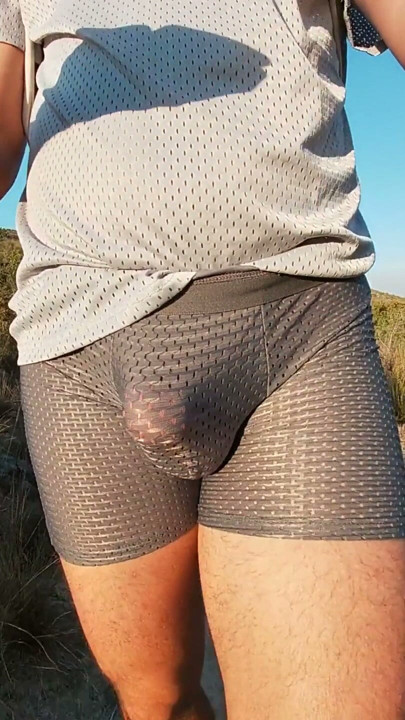 Walking in sexy tight breathable shorts having a erection | Clip 2