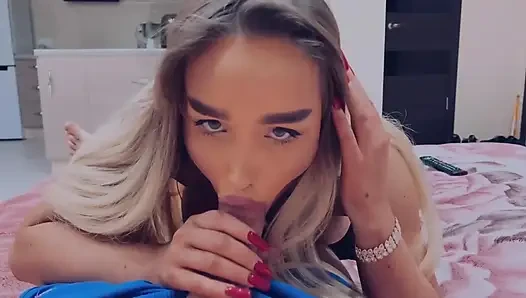 Tattooed Blonde Sucks Deeply and Takes a Hard Doggy POV - Red Nails Spread Ass