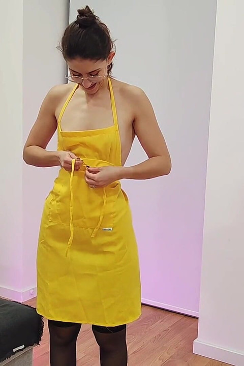 Stunning Brunette Sexy Apron Fetish Ballgagged Tape Bondage