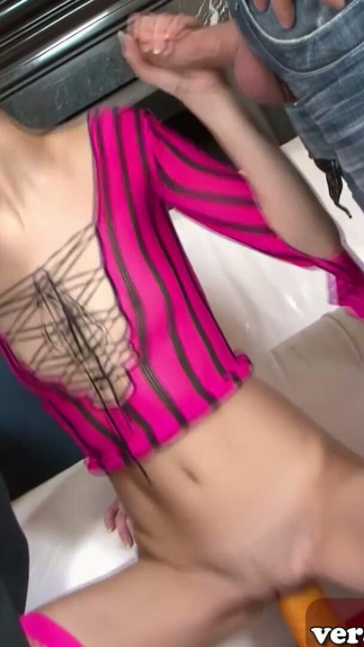 Skinny slut with short hair does anal creampie threesome | Clip 1