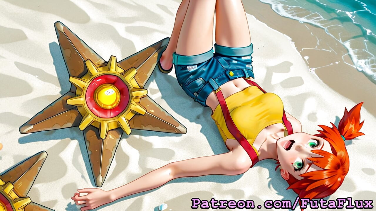 Futanari Misty iz Pokemona - masturbiranje, cumshots, Selfsucking