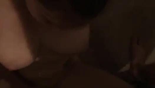 I lick his balls and suck his huge cock, then her covers my face in hot cum while I masturbate my tight pussy for him!