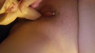 My wife Fucks her Big Dildo pierced Pussy 