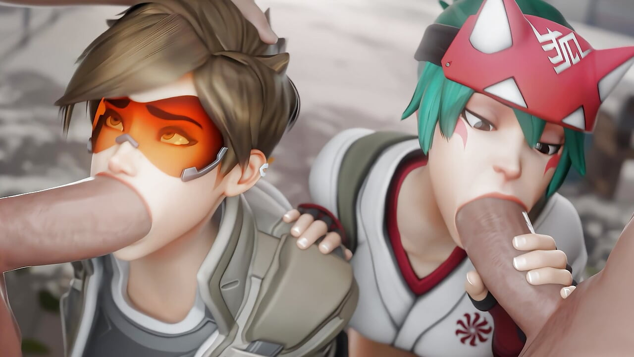 Tracer & Kiriko - Sharing Dick, Blowjob & Cowgirl Riding 3D Porn Overwatch