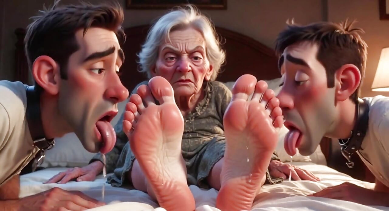 Submissive Mans Serving Old Granny's Ugly Feet - Humiliation