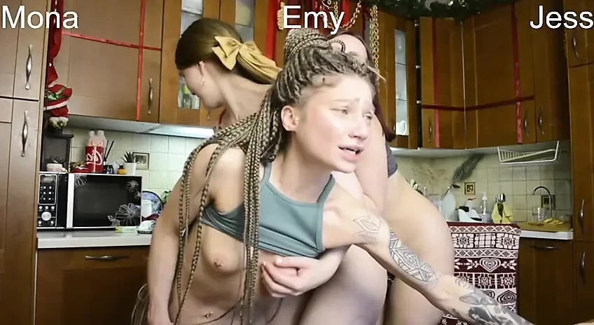 Perverted stepsisters spanked each other’s juicy asses threesome and licked their tits