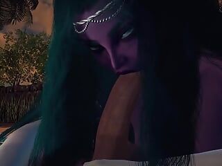 La princesa elfa nocturna te da una mamada en el jardín - 3d porno