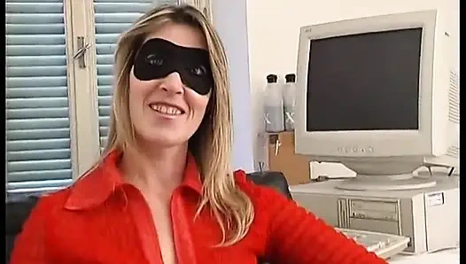 Amateur slut in mask shows her legs and tits and she's more and more wet