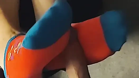 Hot Little Footjob - Pink & Blue Ankle Socks Sockjob - Cum On Socks