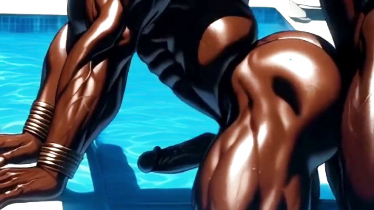 Gay Anal Sex with Two Black Men by the Pool of a Luxury Hotel. Yaoi Hentai Animation