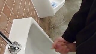 Prawdziwy ryzykowny publiczny pokaz solo w zapracowanej łazience w vancouver park przez johnholmesjunior z ogromnym obciążeniem cum