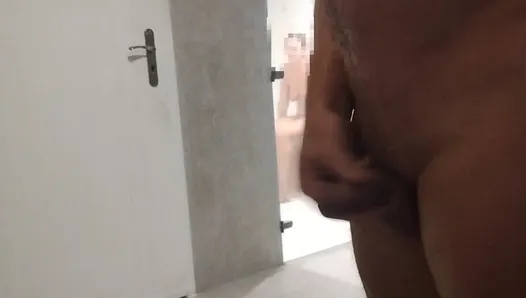dickflash in the sauna shows the dick to the woman in the sauna she can