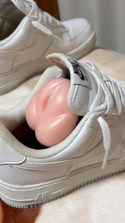 Hot fuck with my wife's Nike AF1 sneaker using the fleshlight and cumming inside | Clip 2