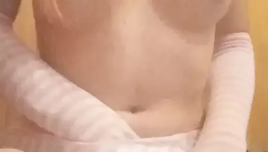 teen pissing diaper till it leaks on the bed