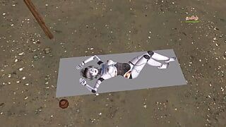 一个美丽的机器人女孩与男人和女孩三人行的动画 3D 色情视频