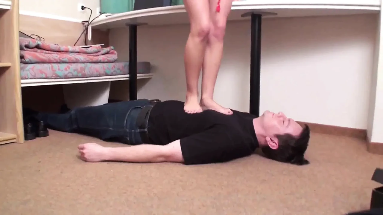 Young sexy feet keep pressing his body