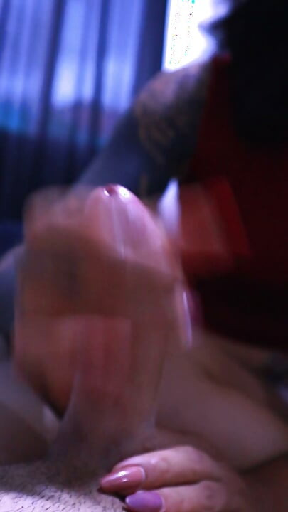 Tender blowjob of a sesy schoolgirl tattooed with split tongue