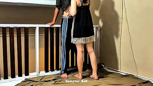 Sex: A MILF Neighbor Gives a Blowjob on the Balcony